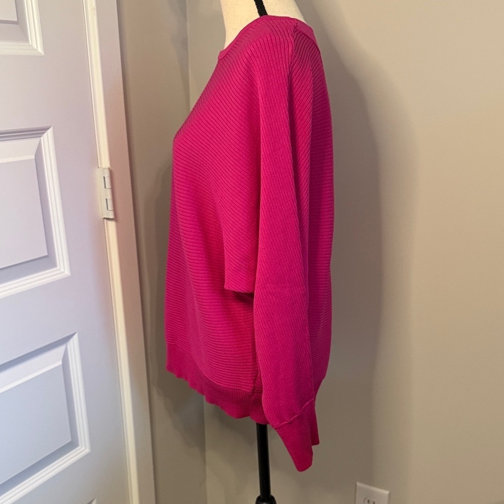 Pink Lightweight Ribbed Crewneck, Open Back Sweater - Picture 2 of 6